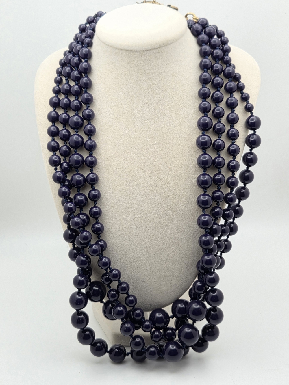 J.Crew Multi-Strand Navy Bead Necklace with Crystal Beetle Clasp